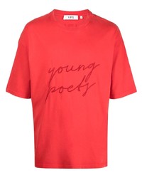 Мужская красная футболка с круглым вырезом с вышивкой от YOUNG POETS