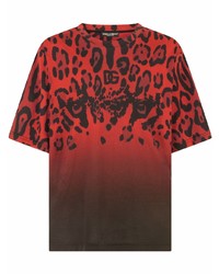 Мужская красная футболка с круглым вырезом с леопардовым принтом от Dolce & Gabbana