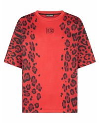 Мужская красная футболка с круглым вырезом с леопардовым принтом от Dolce & Gabbana