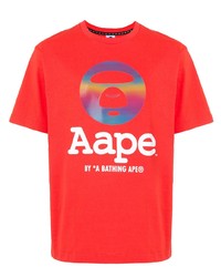 Мужская красная футболка с круглым вырезом с принтом от AAPE BY A BATHING APE