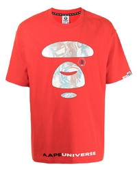 Мужская красная футболка с круглым вырезом с принтом от AAPE BY A BATHING APE