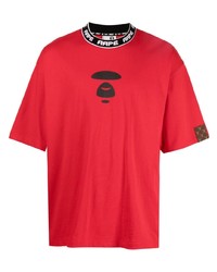 Мужская красная футболка с круглым вырезом с принтом от AAPE BY A BATHING APE