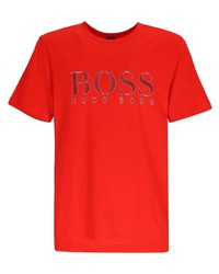 Мужская красная футболка с круглым вырезом с принтом от BOSS HUGO BOSS
