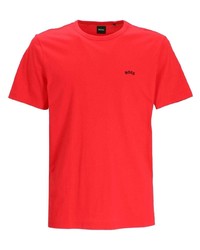 Мужская красная футболка с круглым вырезом с принтом от BOSS
