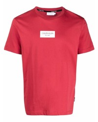 Мужская красная футболка с круглым вырезом с принтом от Calvin Klein