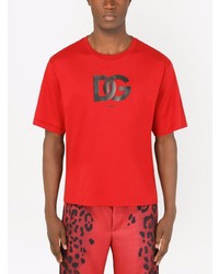 Мужская красная футболка с круглым вырезом с принтом от Dolce & Gabbana