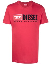 Мужская красная футболка с круглым вырезом с принтом от Diesel