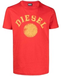 Мужская красная футболка с круглым вырезом с принтом от Diesel