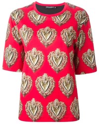 Женская красная футболка с круглым вырезом с принтом от Dolce & Gabbana