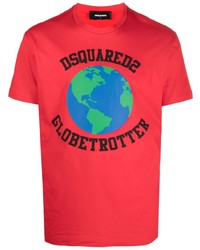 Мужская красная футболка с круглым вырезом с принтом от DSQUARED2