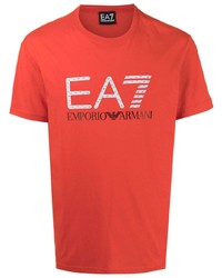 Мужская красная футболка с круглым вырезом с принтом от Ea7 Emporio Armani