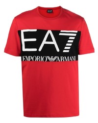 Мужская красная футболка с круглым вырезом с принтом от Ea7 Emporio Armani