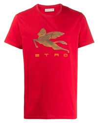 Мужская красная футболка с круглым вырезом с принтом от Etro
