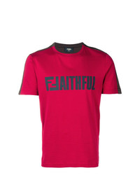 Мужская красная футболка с круглым вырезом с принтом от Fendi