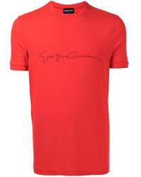Мужская красная футболка с круглым вырезом с принтом от Giorgio Armani