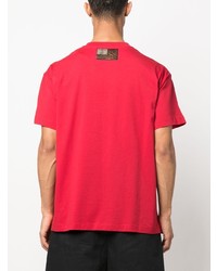 Мужская красная футболка с круглым вырезом с принтом от Roberto Cavalli