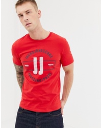Мужская красная футболка с круглым вырезом с принтом от Jack & Jones