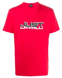 Мужская красная футболка с круглым вырезом с принтом от Just Cavalli