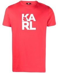 Мужская красная футболка с круглым вырезом с принтом от Karl Lagerfeld