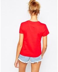 Женская красная футболка с круглым вырезом с принтом