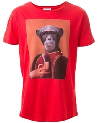 Мужская красная футболка с круглым вырезом с принтом от Les Benjamins