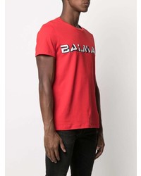 Мужская красная футболка с круглым вырезом с принтом от Balmain