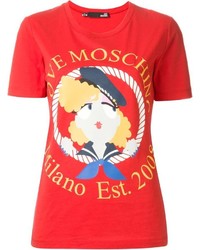 Женская красная футболка с круглым вырезом с принтом от Love Moschino