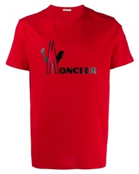 Мужская красная футболка с круглым вырезом с принтом от Moncler