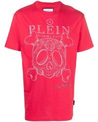 Мужская красная футболка с круглым вырезом с принтом от Philipp Plein
