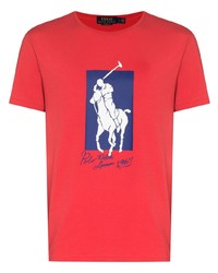 Мужская красная футболка с круглым вырезом с принтом от Polo Ralph Lauren