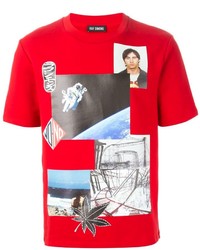 Мужская красная футболка с круглым вырезом с принтом от Raf Simons