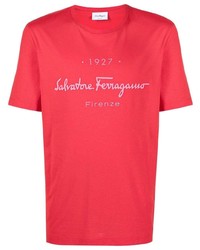 Мужская красная футболка с круглым вырезом с принтом от Salvatore Ferragamo