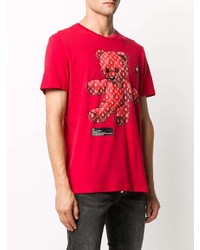 Мужская красная футболка с круглым вырезом с принтом от Philipp Plein