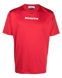 Мужская красная футболка с круглым вырезом с принтом от Stone Island