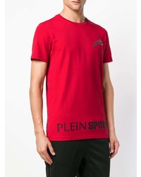 Мужская красная футболка с круглым вырезом с принтом от Plein Sport