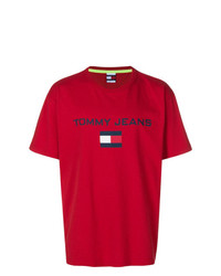 Мужская красная футболка с круглым вырезом с принтом от Tommy Jeans
