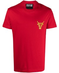Мужская красная футболка с круглым вырезом с принтом от VERSACE JEANS COUTURE