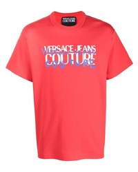 Мужская красная футболка с круглым вырезом с принтом от VERSACE JEANS COUTURE