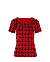 Красная футболка с круглым вырезом с узором "гусиные лапки"