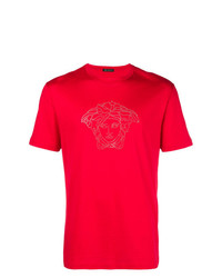Мужская красная футболка с круглым вырезом с украшением от Versace