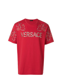 Мужская красная футболка с круглым вырезом с шипами от Versace