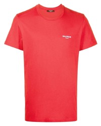 Мужская красная футболка с круглым вырезом от Balmain