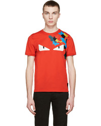 Мужская красная футболка с круглым вырезом от Fendi
