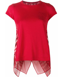 Женская красная футболка с круглым вырезом от Sacai