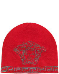 Мужская красная шапка с принтом от Versace