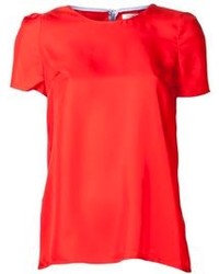 Красная шелковая блуза с коротким рукавом