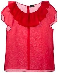 Красная шелковая блуза с коротким рукавом от Fendi