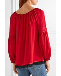 Красная шелковая блузка c бахромой от Tory Burch