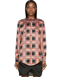 Красная шелковая блузка в шотландскую клетку