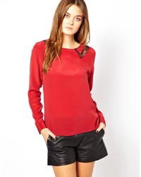 Красная шелковая блузка с длинным рукавом от Aryn K